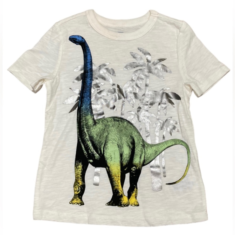 NEW Old Navy colorful dinosaur metallic silver palms short sleeve tee - Size 4T